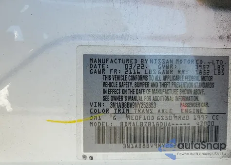 2022 Nissan Sentra S from USA, damaged, VIN 3N1AB8BV9NY252853